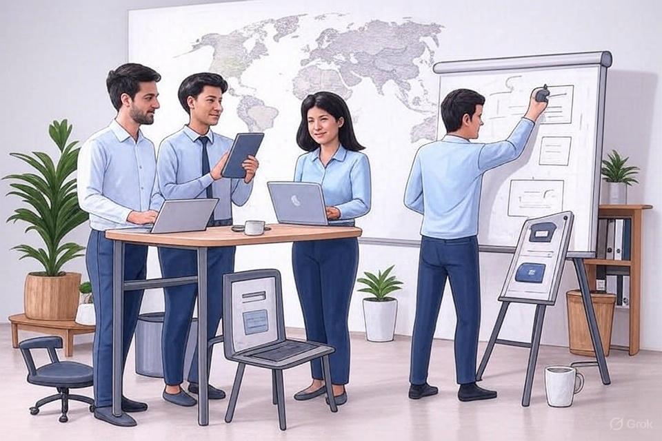 Network Moving remote team members collaborating virtually