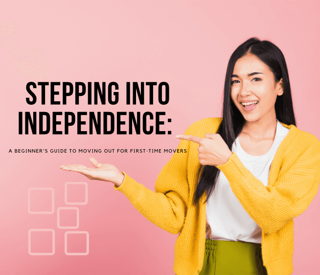 A young adult carrying a moving box into their first apartment with a welcoming doorway and stacked boxes inside