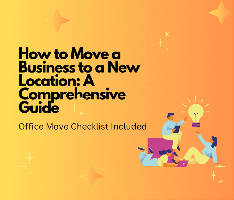 An office space being packed up with labeled moving boxes and a relocation checklist on a desk